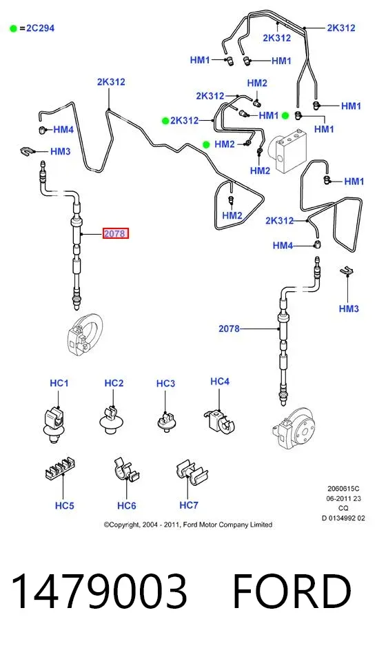 Шланг гальмівний передній, лівий 1479003 Ford