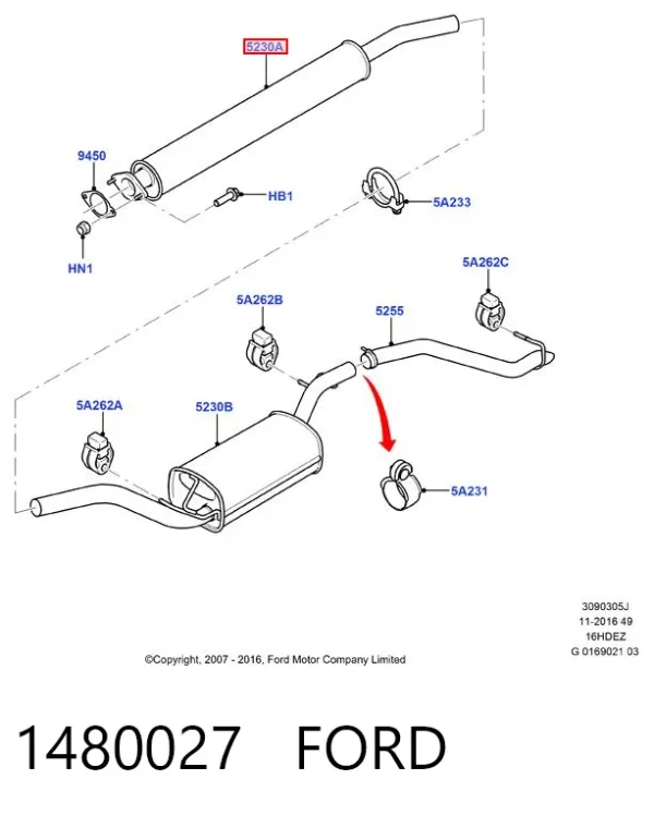Глушник, передня частина 1480027 Ford