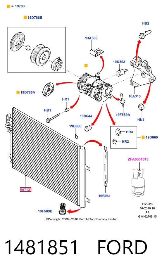 Радіатор кондиціонера 1481851 Ford