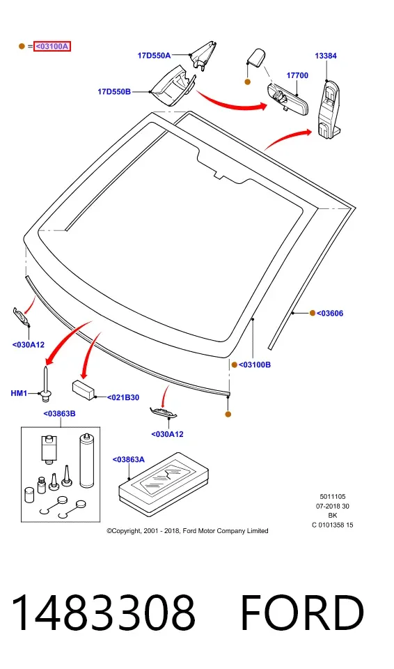 Лобове скло 1483308 Ford