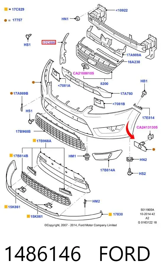 Кронштейн бампера переднього, правий 1486146 Ford