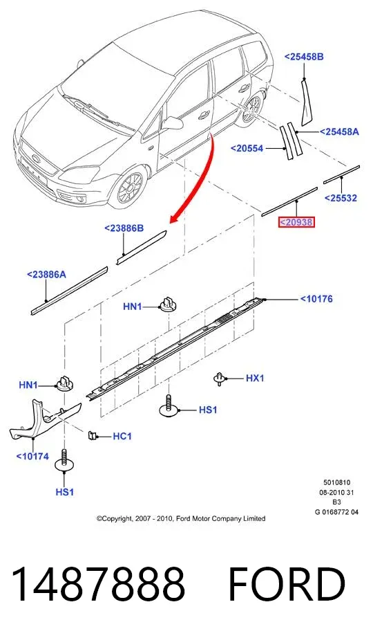 Молдинг передньої правої двері 1487888 Ford