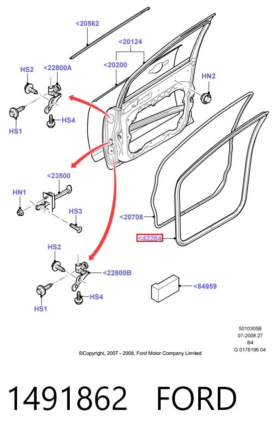 Ущільнювач двері передньої (на кузові) 1491862 Ford