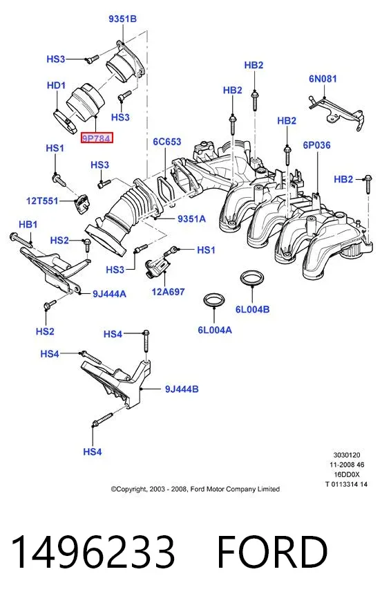 Патрубок повітряний, дросельної заслінки 1496233 Ford
