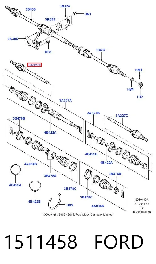 Піввісь (привід) передня 1511458 Ford