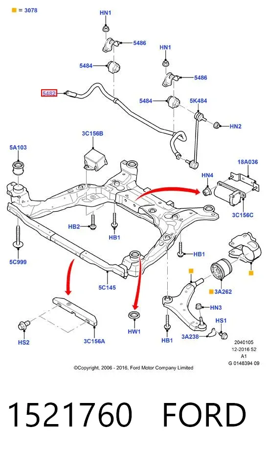 Передній стабілізатор 1521760 Ford