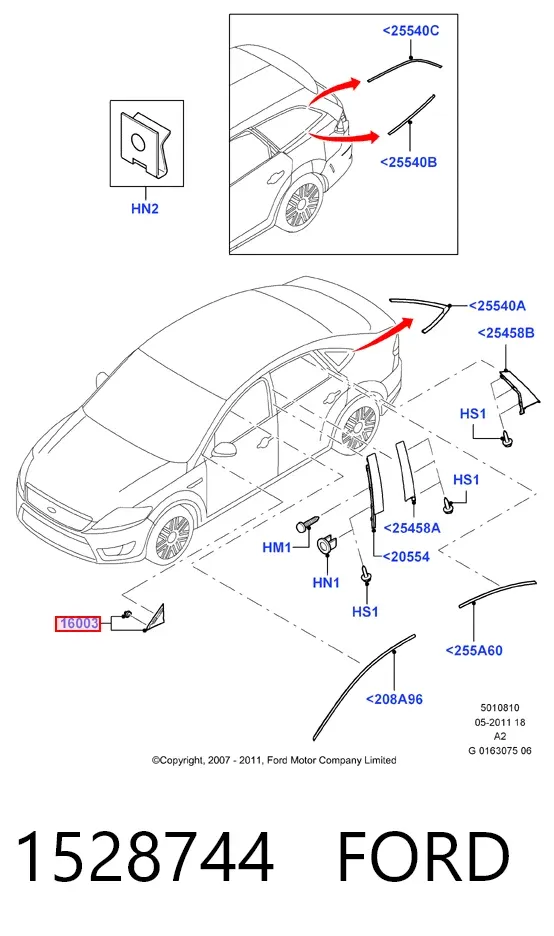 Накладка дзеркала заднього виду, права 1528744 Ford