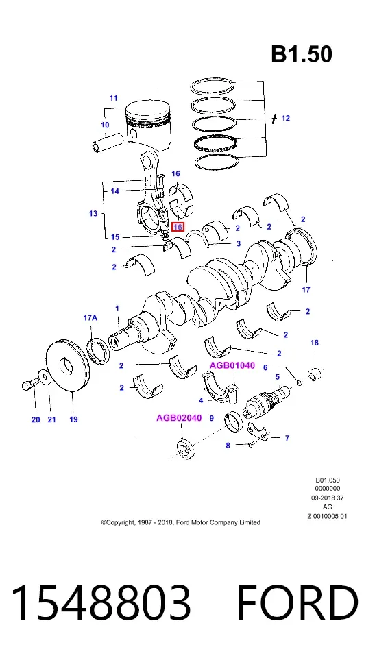 Вкладиші колінвала, шатунні, комплект, 2-й ремонт (+0,50) CR4440AM050 King