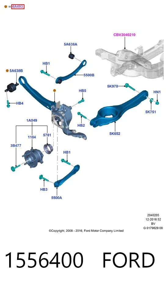 Цапфа - поворотний кулак задній, лівий 1556400 Ford