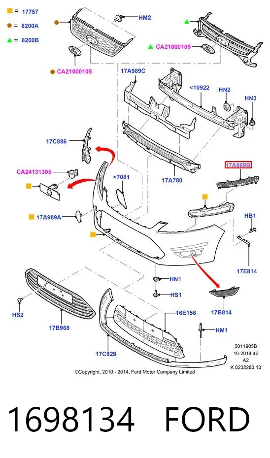 Решітка переднього бампера, ліва верхня 1698134 Ford
