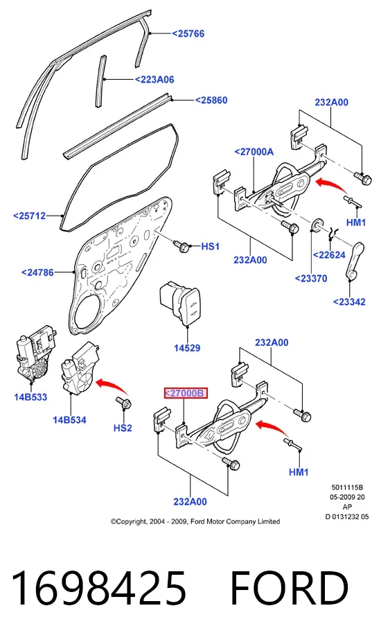 Механізм склопідіймача двері задньої, лівої 1698425 Ford