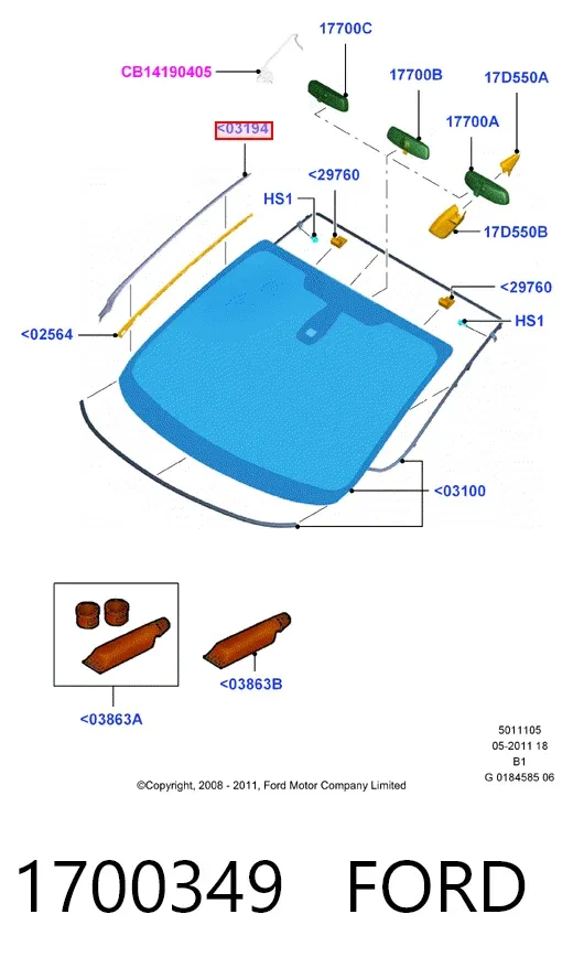 Молдинг лобового скла, правий 1700349 Ford