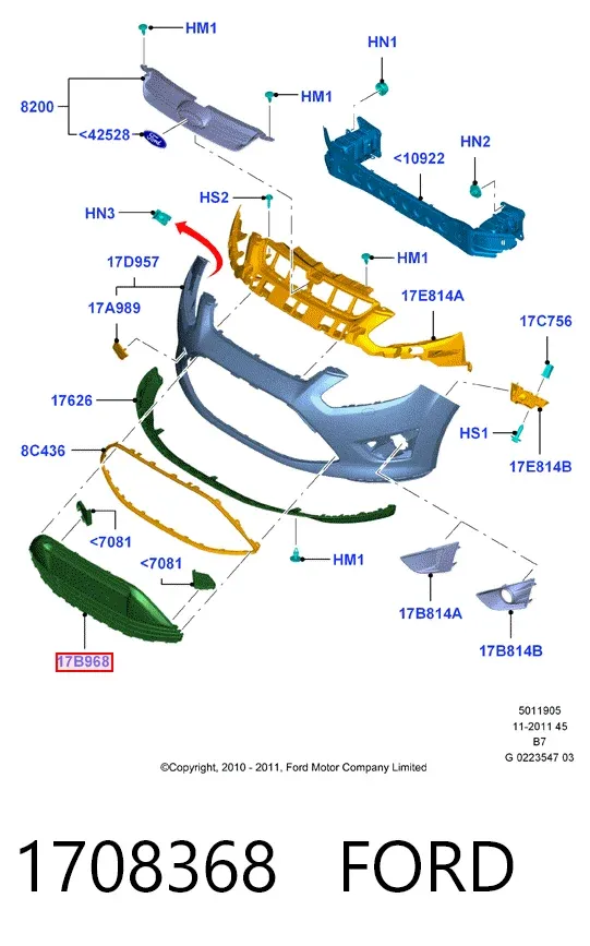 Решітка переднього бампера 1708368 Ford