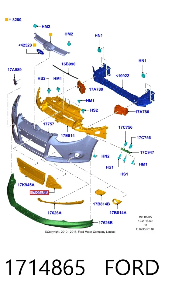 Решітка переднього бампера, центральна 1714865 Ford
