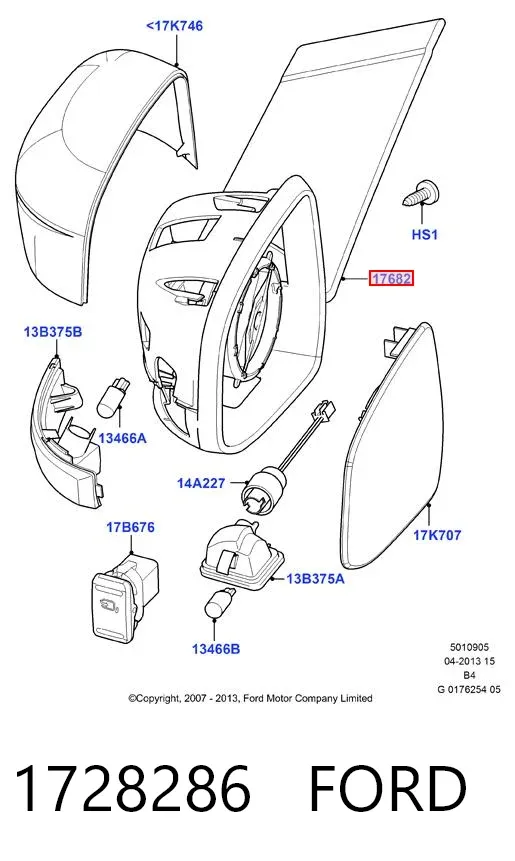 Дзеркальний елемент дзеркала заднього виду, правого 1728286 Ford
