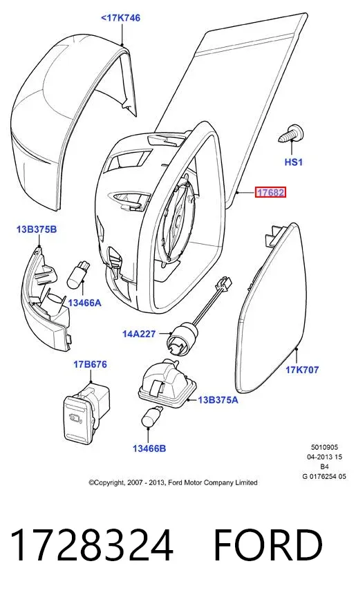 Ліве бокове дзеркало 1728324 Ford