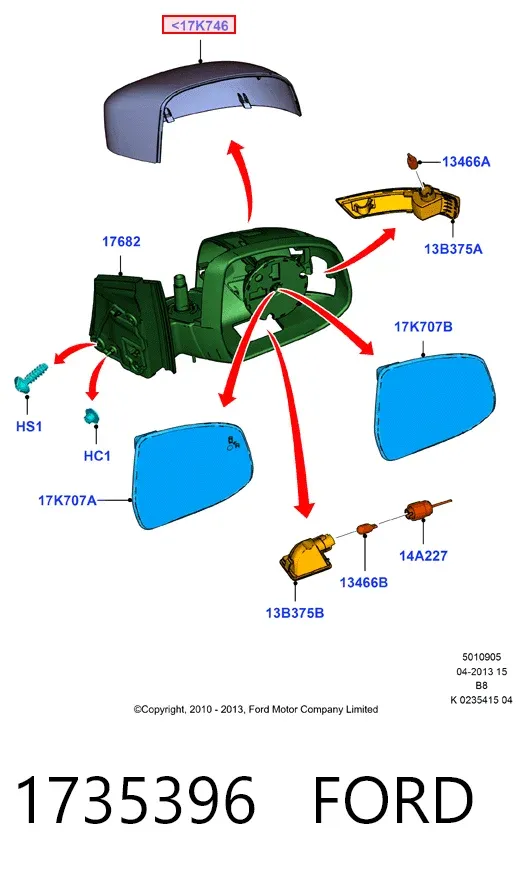 Накладка дзеркала заднього виду, ліва 1735396 Ford