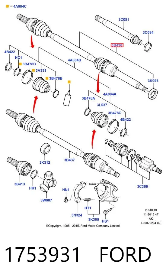 Піввісь права 1753931 Ford