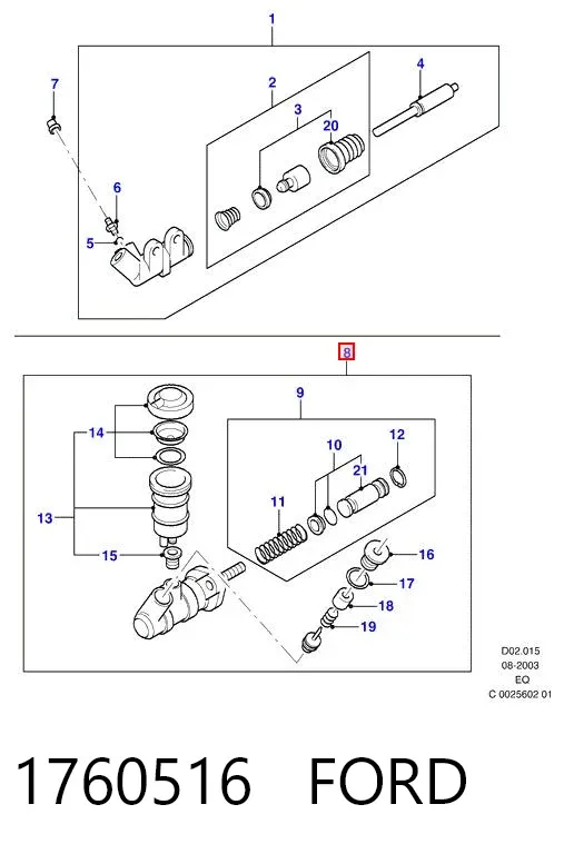 Головний циліндр зчеплення 1760516 Ford