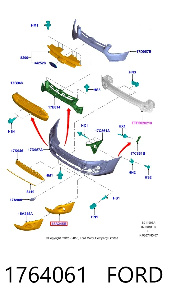 Решітка переднього бампера, права 1764061 Ford