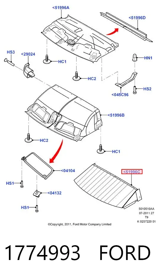 Оббивка даху (стеля) 1774993 Ford
