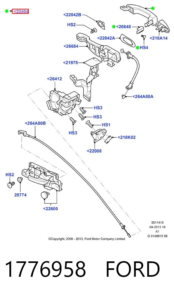 Ручка передньої двері зовнішня ліва 1776958 Ford