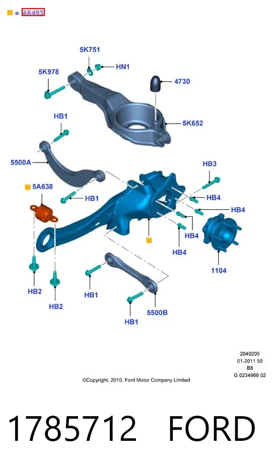 Цапфа - поворотний кулак задній, лівий 1785712 Ford