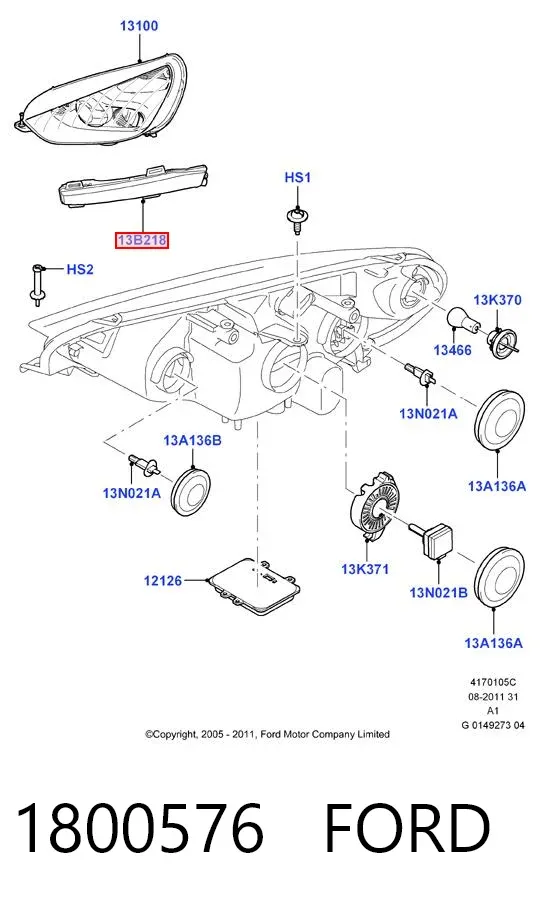 Фара денного світла, права 1800576 Ford