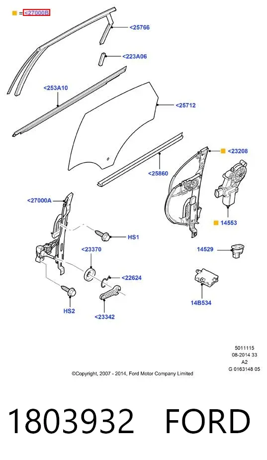 Механізм склопідіймача двері задньої, лівої 1803932 Ford