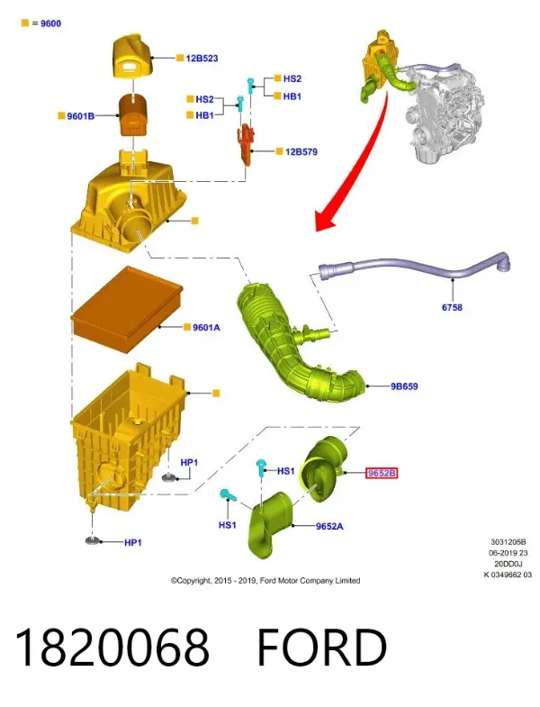 Патрубок повітряний, вхід повітряного фільтра 1820068 Ford