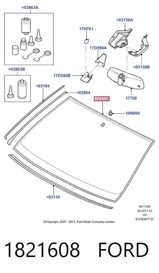 Лобове скло 1821608 Ford