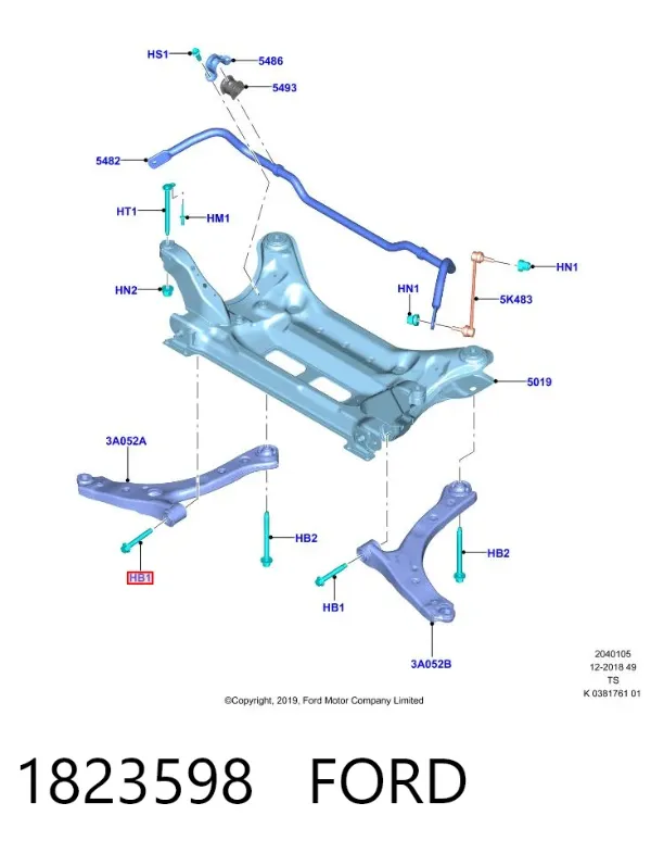Болт переднього важеля 1823598 Ford