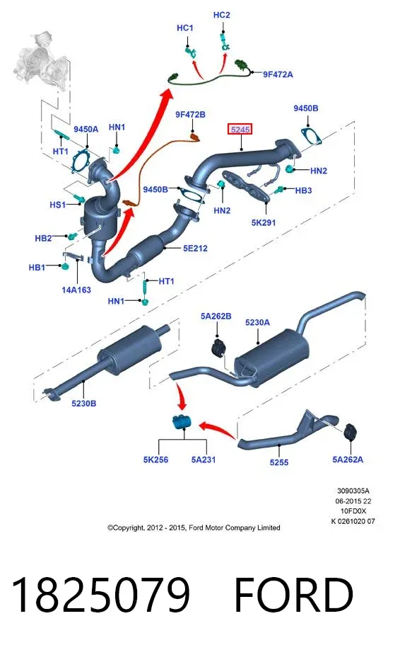 Труба вихлопна, від каталізатора до глушника 1825079 Ford
