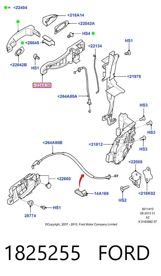 Тримач зовнішньої ручки дверей, передньої лівої 1825255 Ford