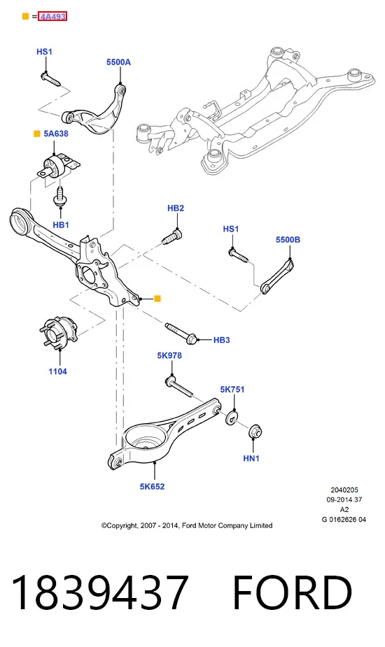 Цапфа - поворотний кулак задній, правий 1839437 Ford