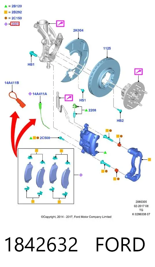 Передні тормозні колодки 1842632 Ford