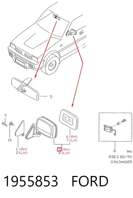Дзеркало праве 1955853 Ford