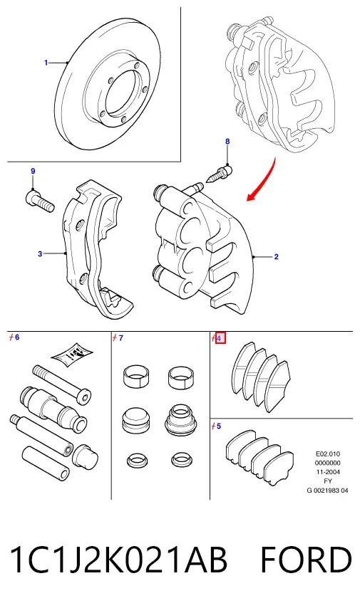 Передні тормозні колодки 1C1J2K021AB Ford