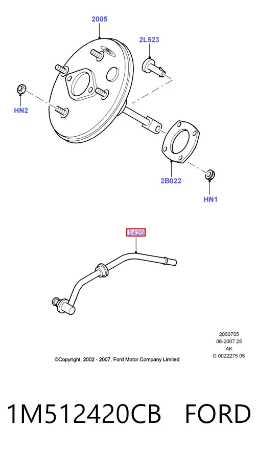 Трубка вакуумного підсилювача гальм 1M512420CB Ford