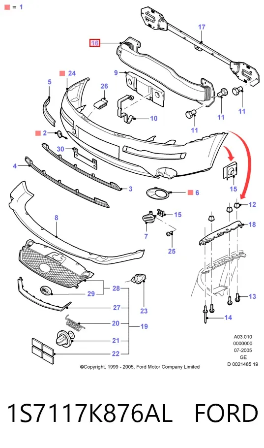 Підсилювач бампера переднього 1S7117K876AL Ford
