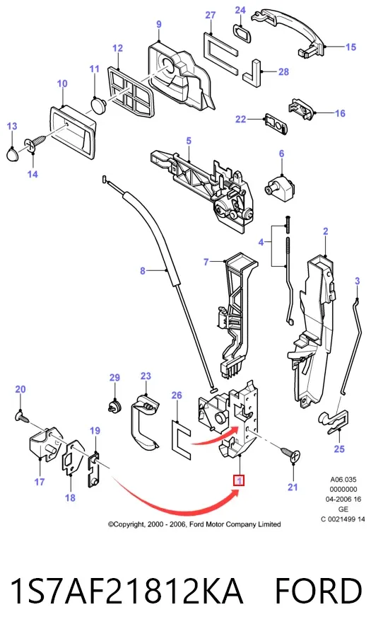 Замок дверки правої передньої 1S7AF21812KA Ford