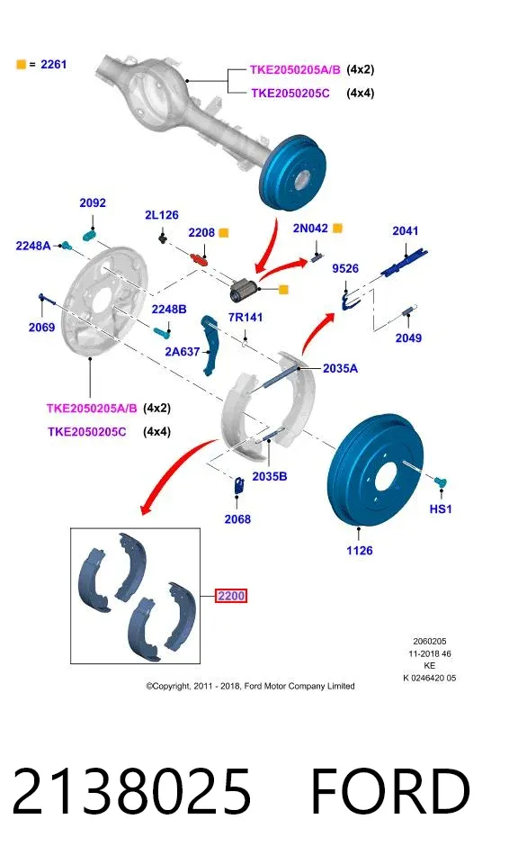 Колодки гальмові задні, барабанні 2138025 Ford