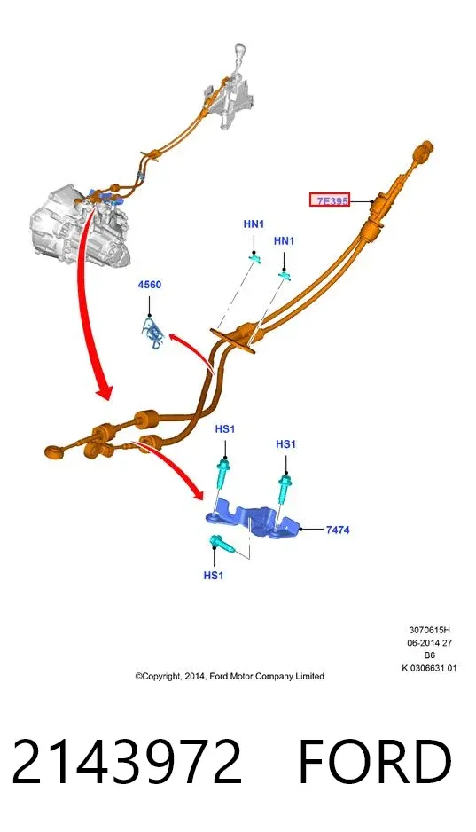 Трос перемикання передач, вибору передачі 2143972 Ford