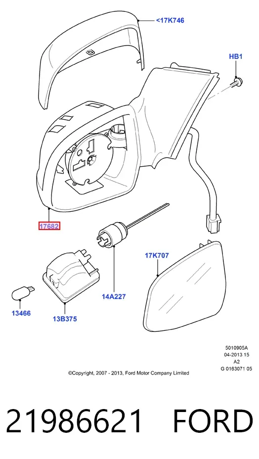 Ліве бокове дзеркало 21986621 Ford