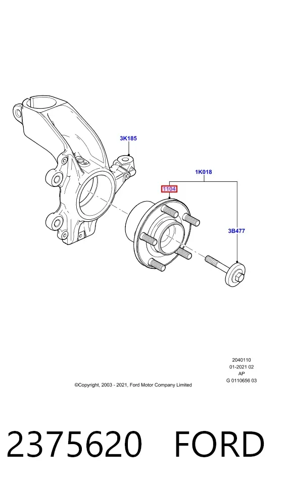 Цапфа - поворотний кулак передній, правий 2375620 Ford
