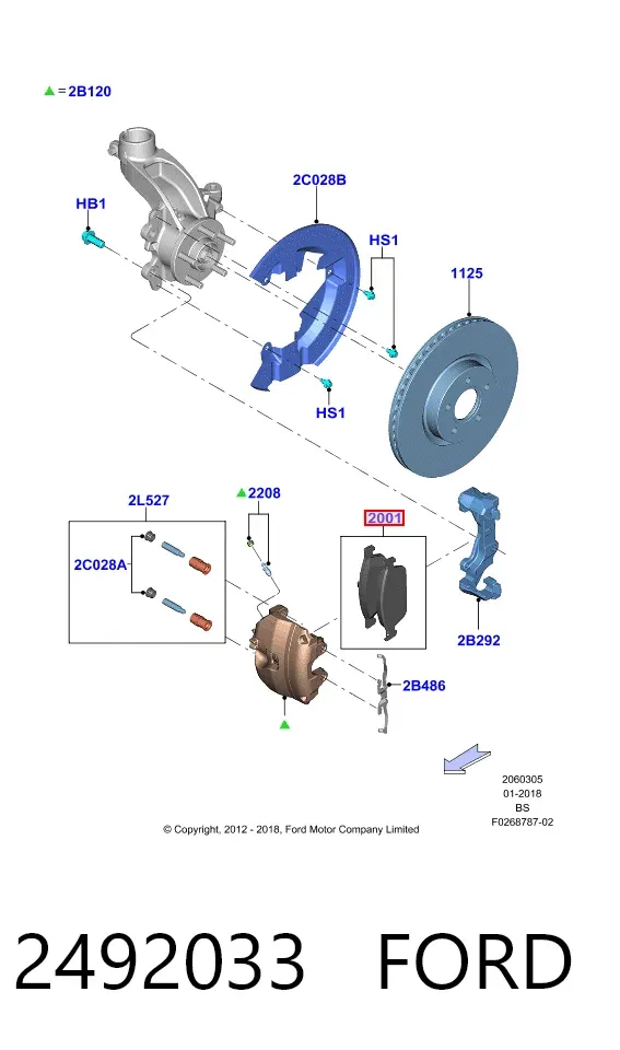 Передні тормозні колодки 2492033 Ford