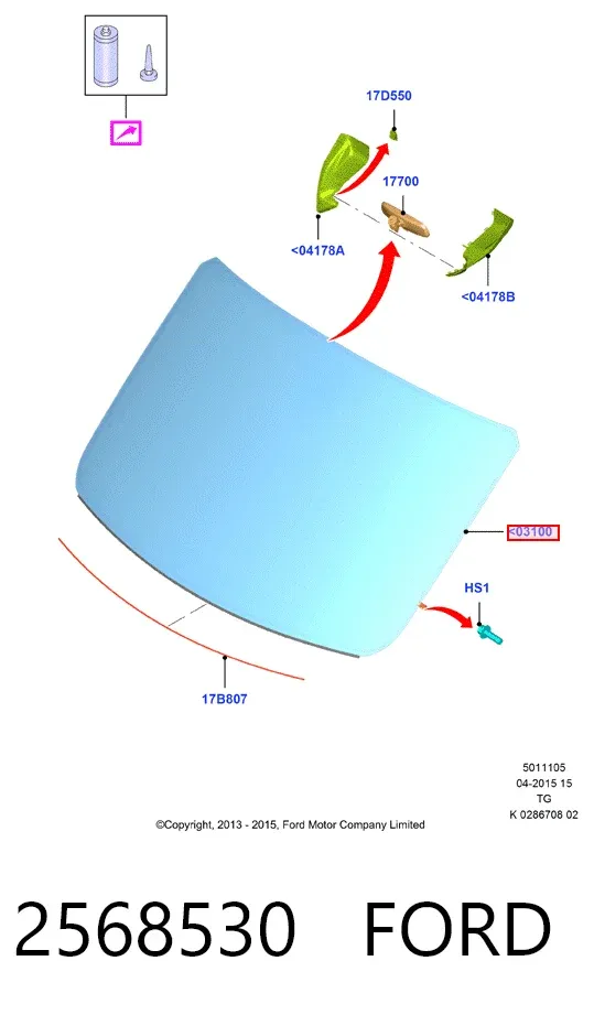 Лобове скло 2568530 Ford