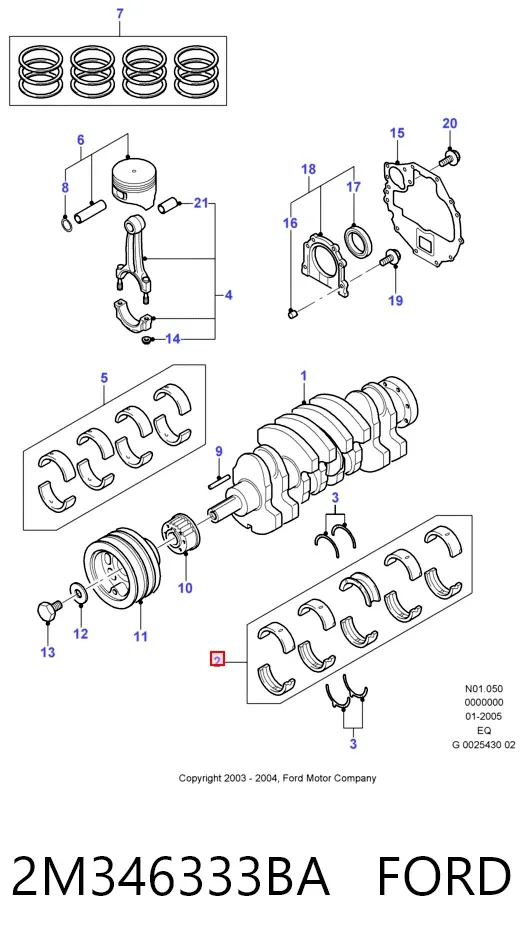 Вкладиші колінвала, корінні, комплект, 2-й ремонт (+0,50) 2M346333BA Ford