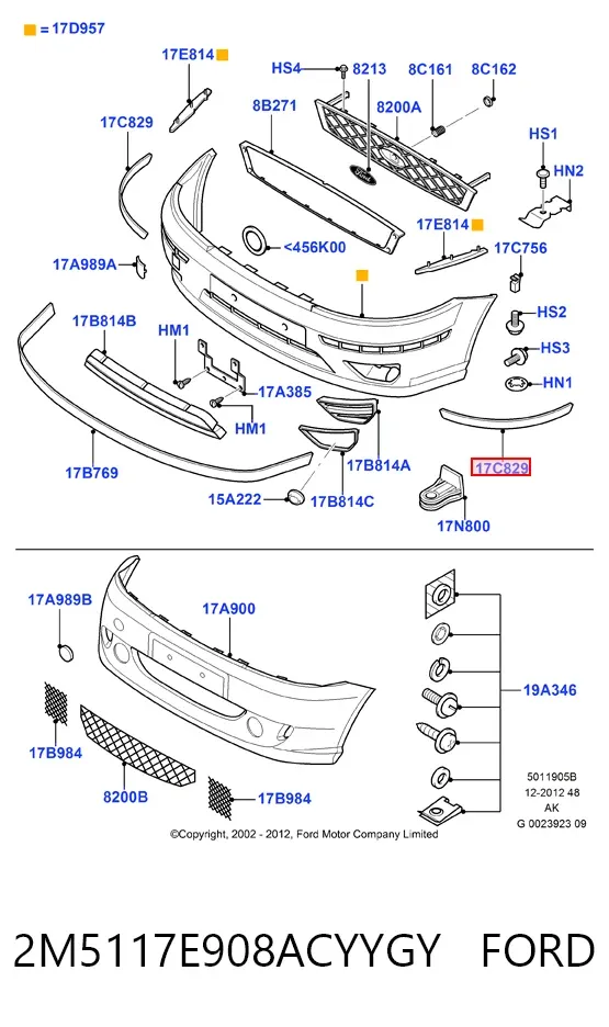 Молдинг переднього бампера, правий 2M5117E908ACYYGY Ford