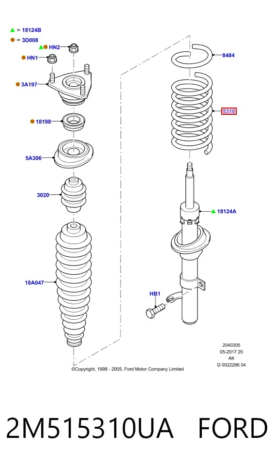 Пружина передня 2M515310UA Ford